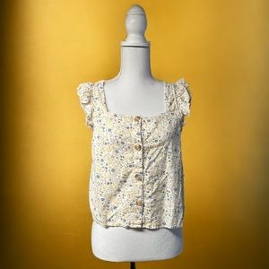 Madewell Linen-Blend Ruffle-Strap Button-Up Tank Top in Folkmagic Floral Size S